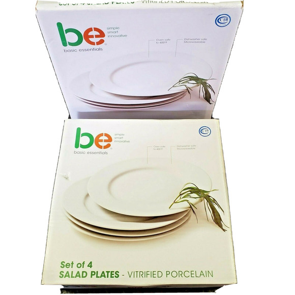 Basic Essentials Set Of 4 White Salad Plates Vitrified Porcelain Restaurant Ware - Picture 4 of 4